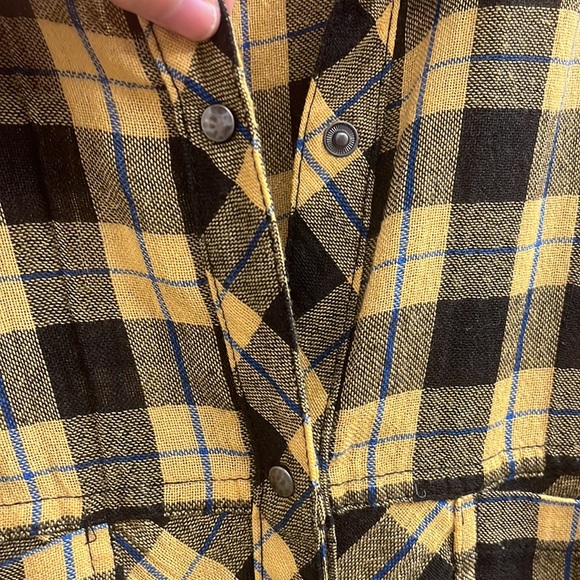 Free People Yellow Gauzy Plaid Lace Up Button Down Top - Picture 6 of 11